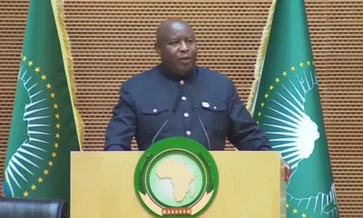 Burundian President Évariste Ndayishimiye delivering his inaugural address as the newly elected Chairperson of the African Union during the 39th African Union Summit Addis Ababa.