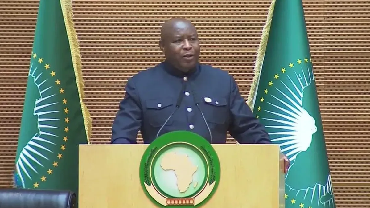Burundian President Évariste Ndayishimiye delivering his inaugural address as the newly elected Chairperson of the African Union during the 39th African Union Summit Addis Ababa.